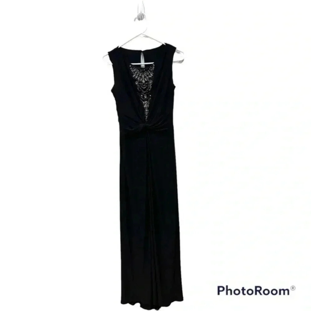 Monsoon black long sleeveless beaded front dress